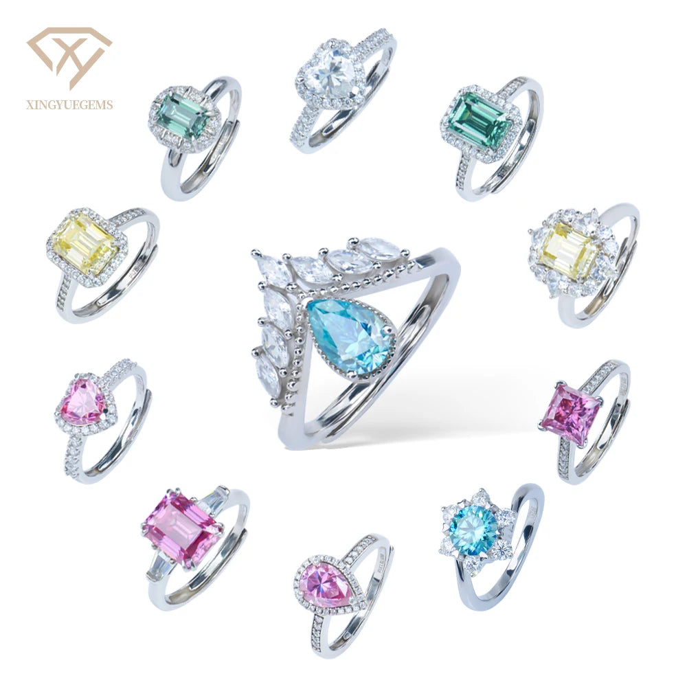 Fine Jewelry Moissanite Rings 925 Sterling Silver Colorful Moissanite Rings Fashion Jewelry for Party for Wedding