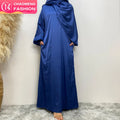 6675# Ramadan Popular Design Satin Material Modest Attached Scarf With Pockets Women Classy Prayer Dress New Fashion Clothing