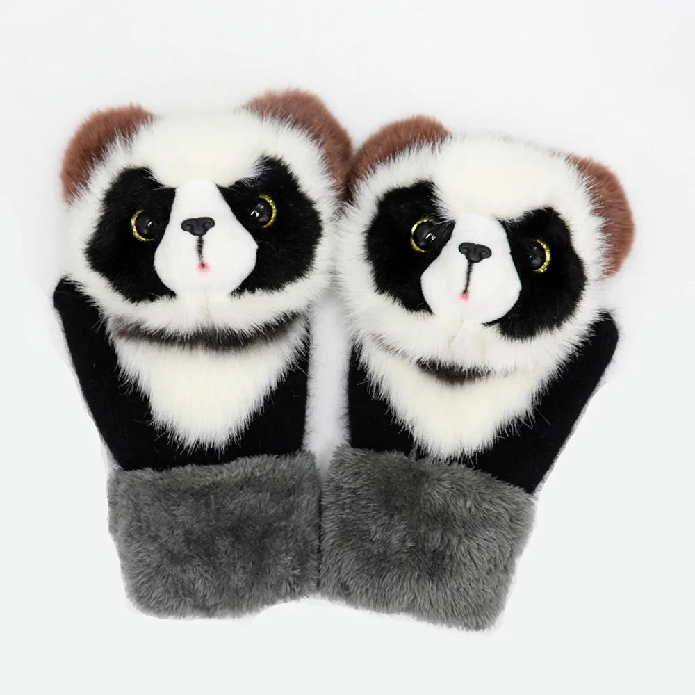 HelloWorld Thick Warm Kids Gloves Animal Pattern Gloves Autumn and Winter Warmth Plush Knitted Gloves for Women Christmas Gifts