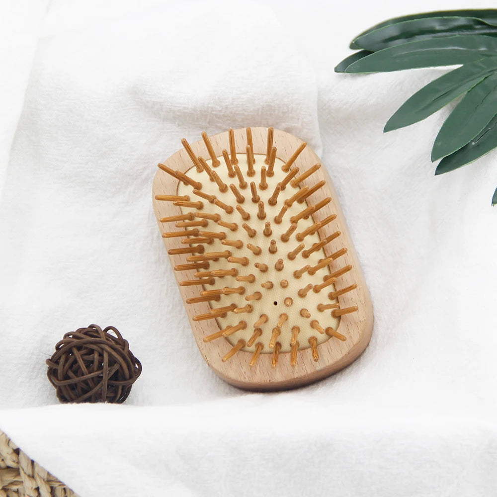 No Handle Design Beach Wooden Body Round Bamboo Pins Travel Pocket Mini Hair Brush for Fine Hair