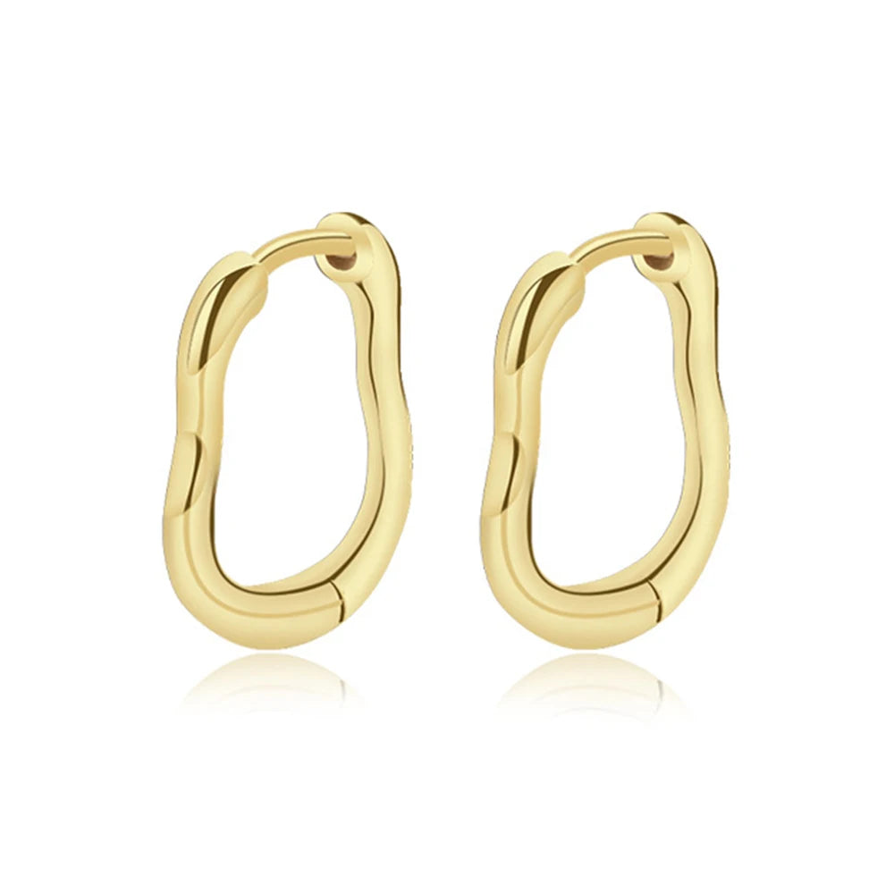 Minimalist Jewelry 925 Sterling Silver 18k Gold Plated Popular Simple Design Irregular Oval Hoop Huggie Earrings for Women