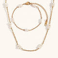 Dingran Jewelry Set Freshwater Pearl Handmade Chain Necklace and Bracelet Stainless Steel Waterproof Jewelry