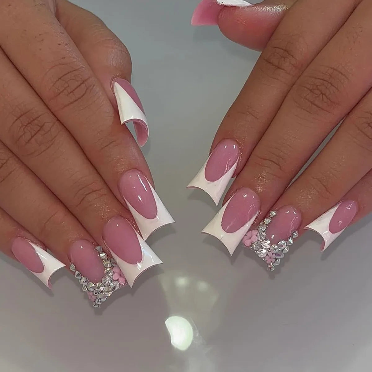 Nail Supplier Cheaper Handmade Tapered Duck Feet Shape Press on Nails Acrylic Artificial Press on Nails with Diamond
