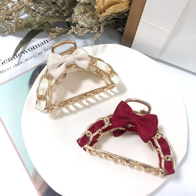 Hot Selling New Alloy Fabric Ribbon Bowknot Design Hair Claw Elegant Fancy Hair Clips Fashion Accessories