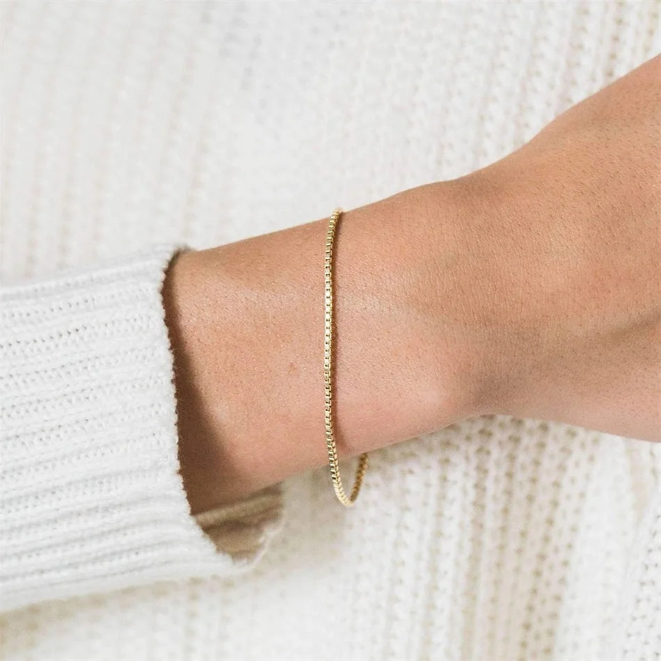 EManco Stainless Steel Box Chain Bracelet Female Gold Color Friendship Bracelets for Women Jewelry Gifts Wholesale