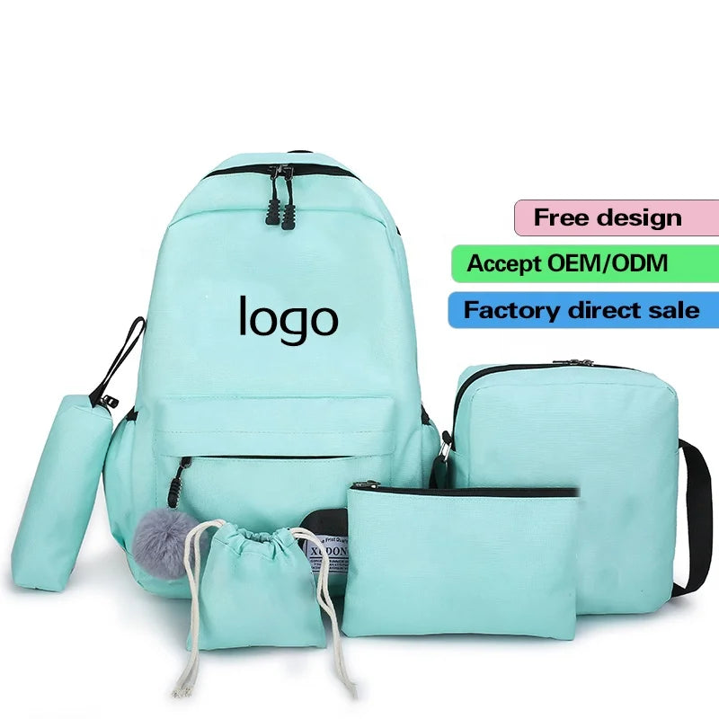 2025 Cute Cartoon Printed 5-Piece Set Cost-Effective Fashion Handbag for Teenagers with Lunch Bag Pencil Case Laptop Backpack