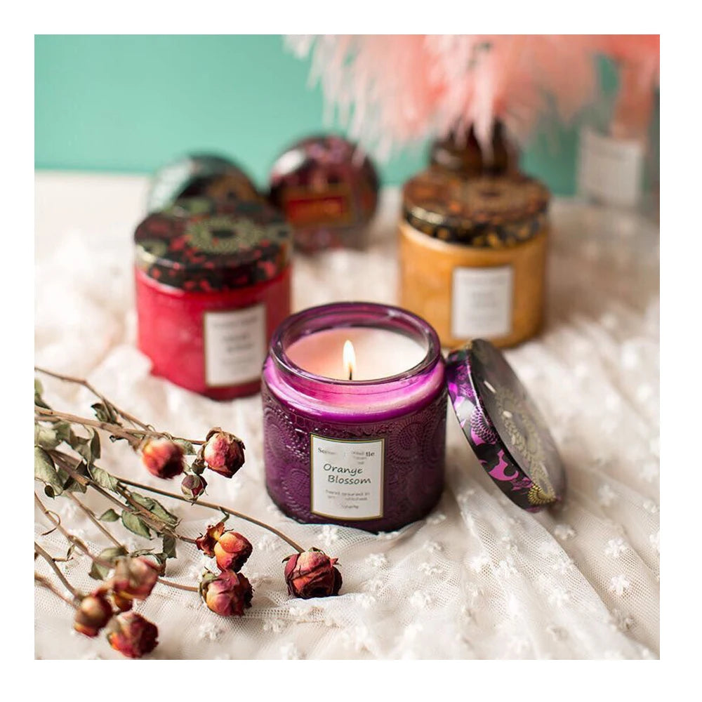 Hot Selling Luxury Transparent Pink Purple Gold Gray Glass Candle Jar 4 oz 8 oz 11 oz Lid for Candle Making Minimum Order 100pcs