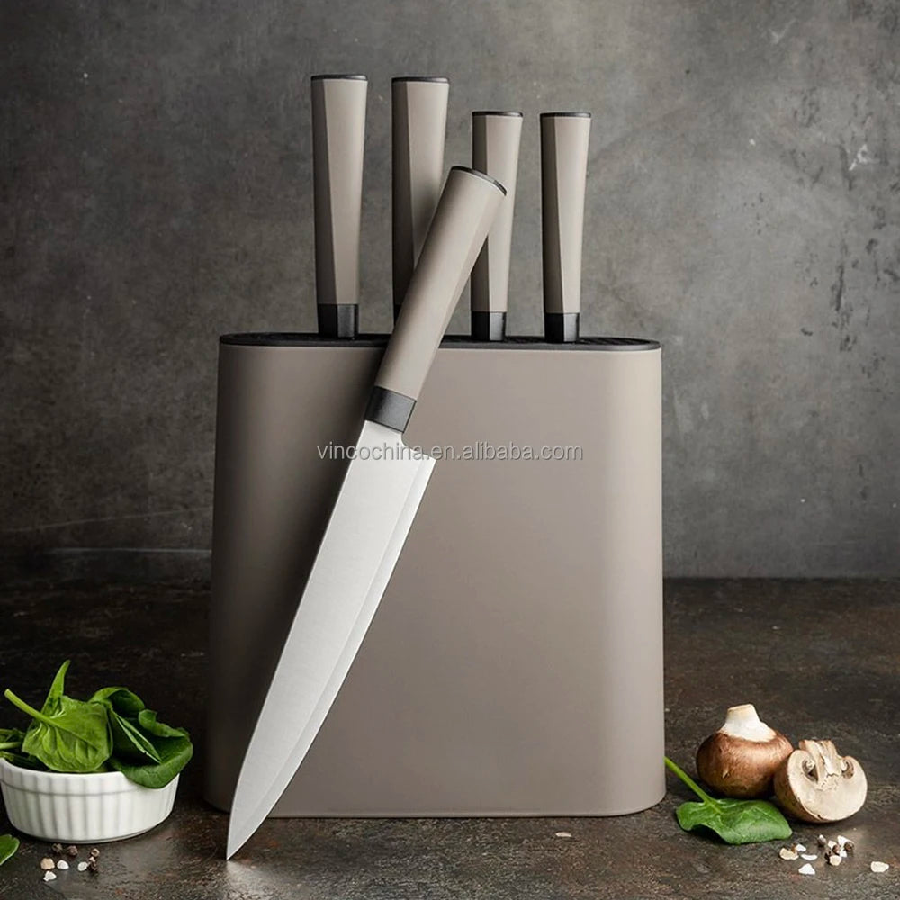6Pc Nonstick Stainless Steel Sharp Blade Knives with Universal Knife Block Countertop Storage Set