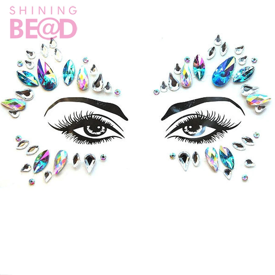 Carnival Makeup Eyebrow Sticker Face Jewelry Tattoo Shiny Rhinestones 3D Diamond DIY Beauty Self Adhesive Music Festival Decor
