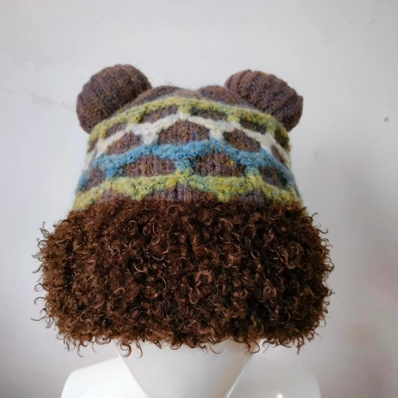 Costom logo Women's Winter Animal Skull Cap Cute Fuzzy Bear Ear Beanie Hat Skin-Friendly Warm Plush Knitted Hat