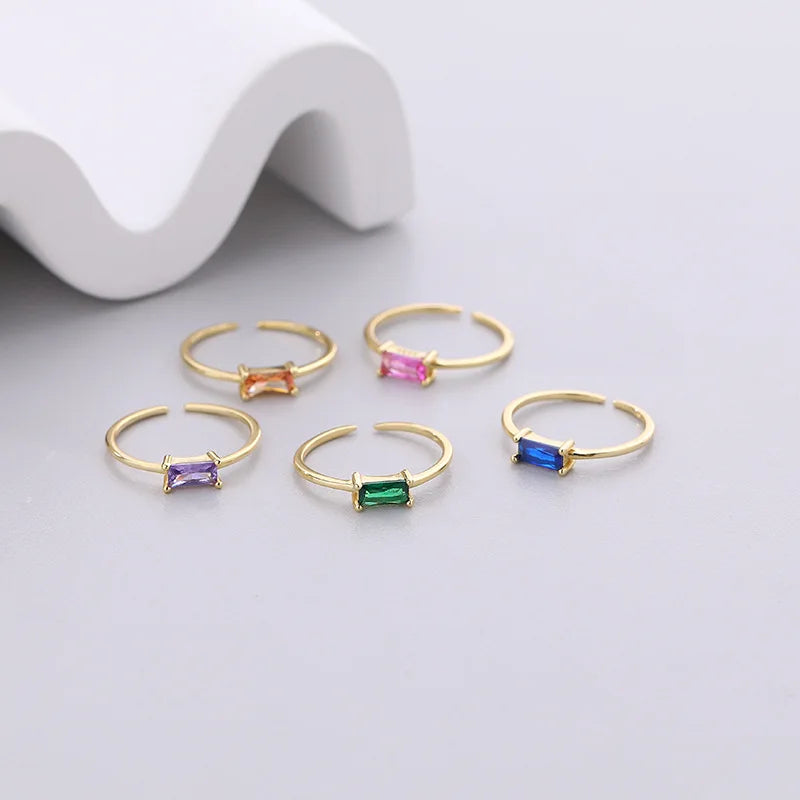 Trendy Unisex Colored Square Zircon Silver Open Rings Vintage Gemstone 925 Sterling Silver Adjustable Rings