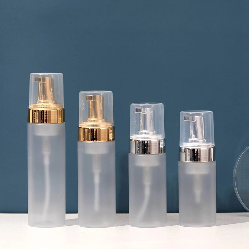 Luxury Empty 100ml 150ml Cosmetic Clear Frosted Facial Cleanser Soap Dispenser Plastic Foam Pump Bottles with Golden Pump