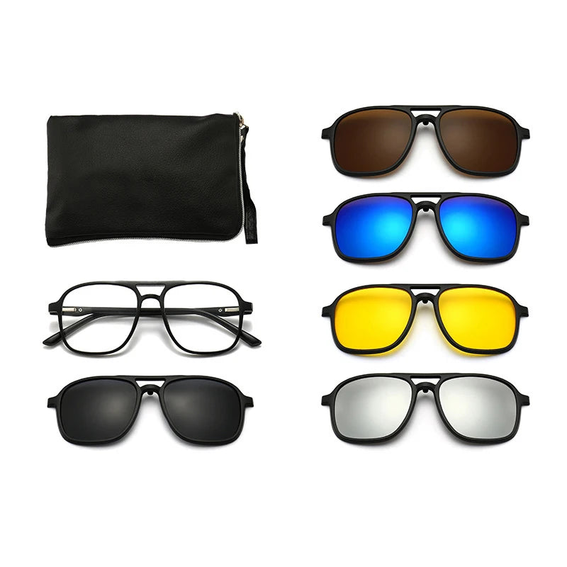 2025 Stylish Double Bridge Magnetic Clip on Night Driving Custom Logo Polarized TR Frame Sunglasses for Women and Men