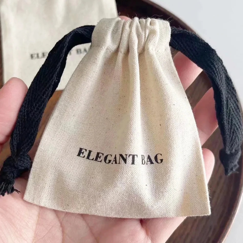 Reusable Custom Printed Logo Organic Cotton Canvas Drawstring Bag Jewelry Gift Packaging Dust Proof Canvas Drawstring Dust Bag