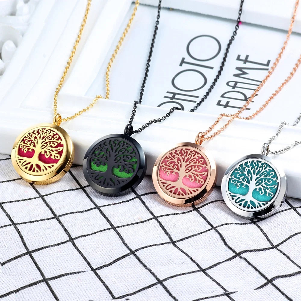 Plated Necklace Locket Women Aroma Essential Oil Diffuser Necklace Gold Tree of Life Titanium Stainless Steel 316L Jewelry Men's