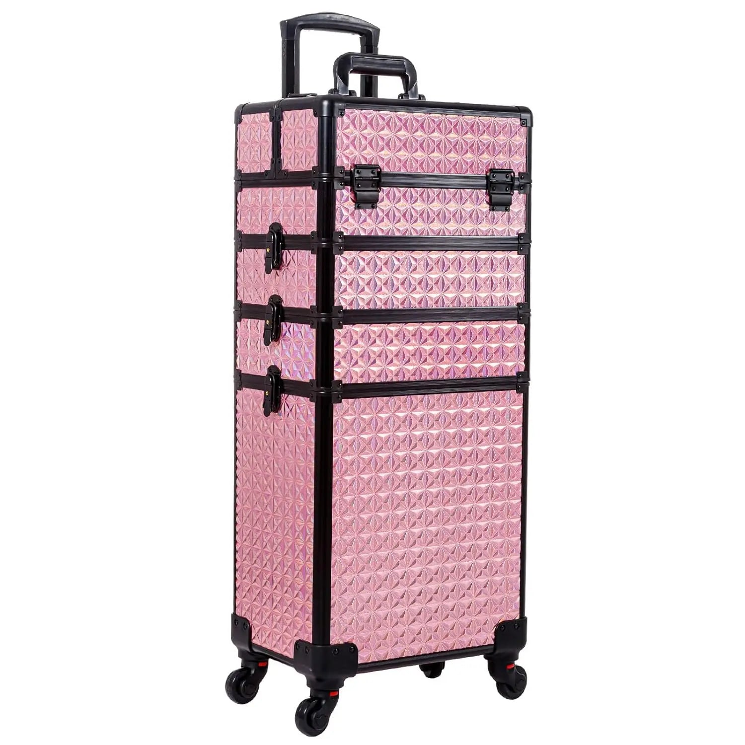 5 in 1 Professional Rolling Makeup Case Open Style Aluminum Cosmetic Train Case Fashionable with High Closure Type