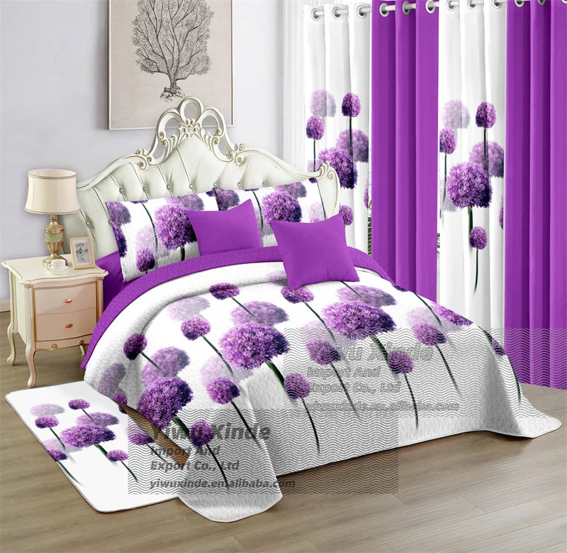 Bed Sheets and Curtains Set  Bedspread Quilt Set with Matching Curtains