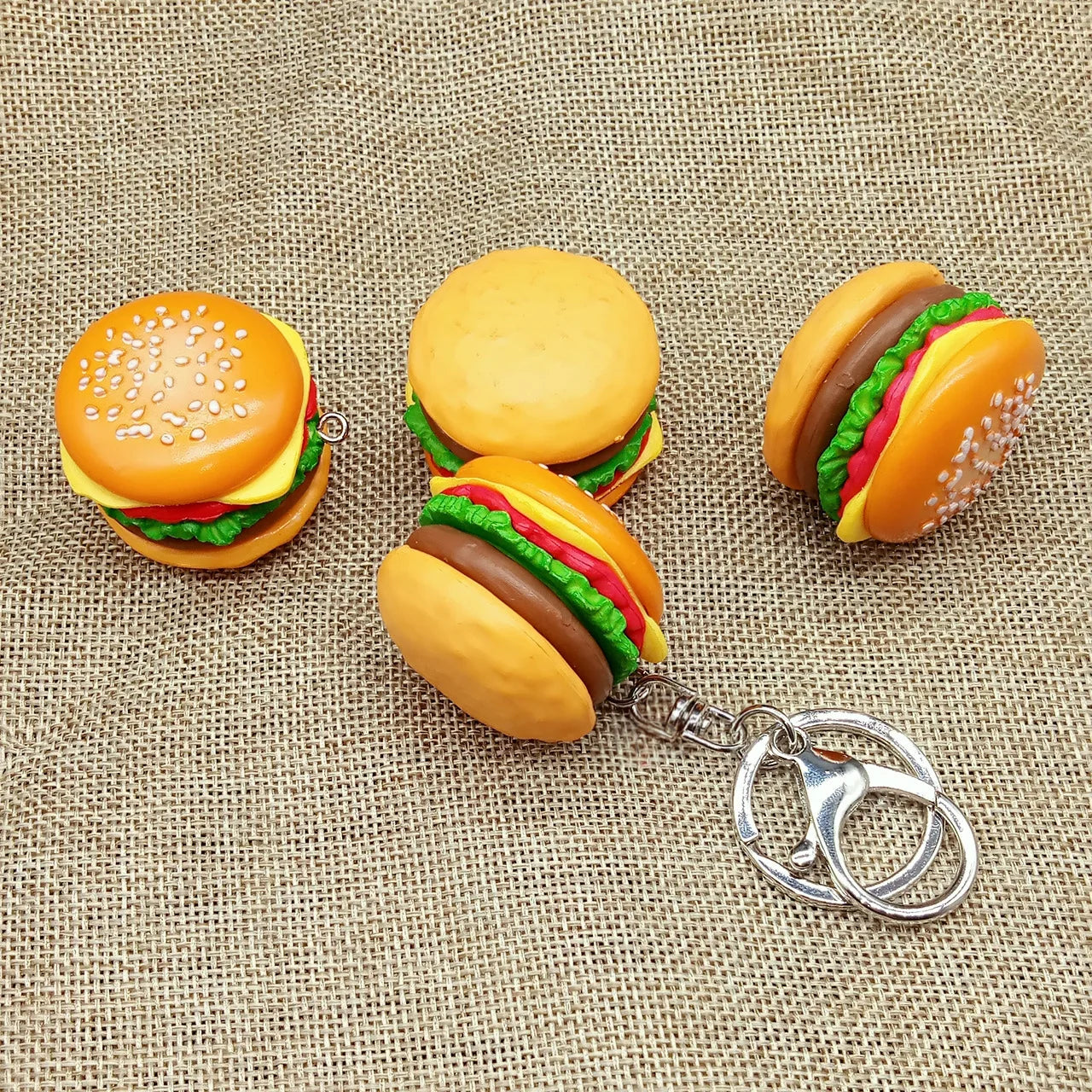 Cute Key Holder Resin 3D Mini Food Hamburger Keychain Accessories for Bag