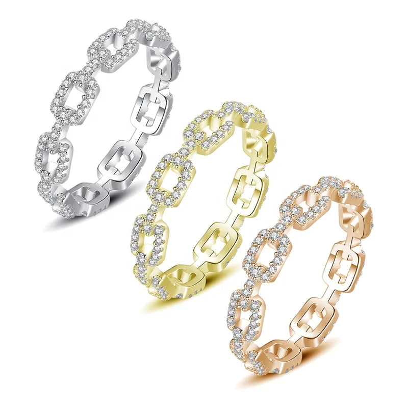 GR14 Geometric Simple Elegant Wedding Party 925 Sterling Silver Twist Chain Zircon Ring BOHEMIA Fine Jewelry for Women