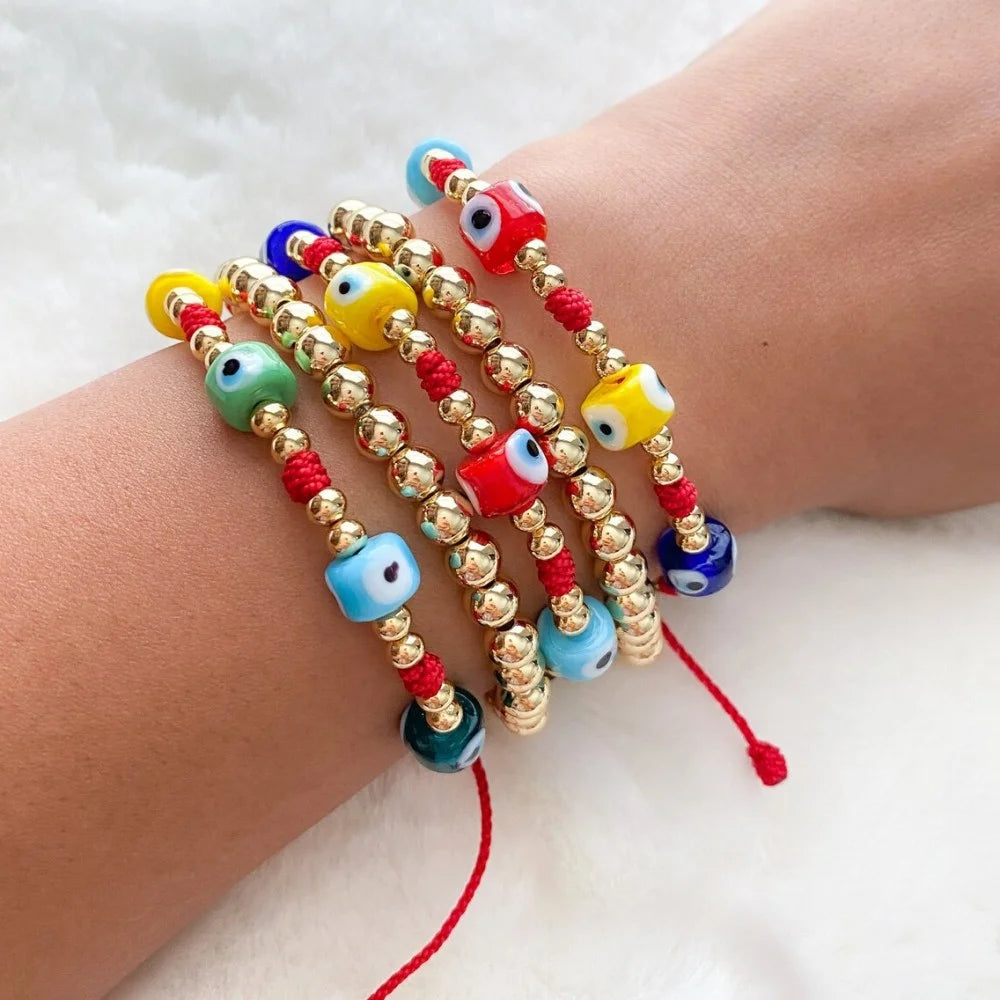 Go2boho Handmade Glass Beaded Evil Eye for Bracelet for Women Gold Plate Copper Bead for Bracelet for Weddings Gifts Friendship