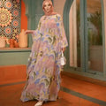 Fashion Muslim Women's Dress Elegant Long Sleeve Lace up Dress Floral Printed Dress for Dubai Arab Islamic Women's Clothing
