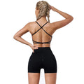 FLW Women's Solid Backless Bra High Waist Seamless Shorts Two-Piece Breathable Fitness Workout Suit Yoga Clothes