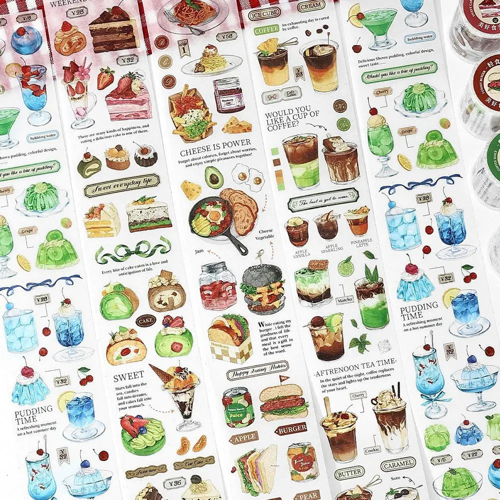 1Roll Tape the Good Eating Series Everyday Food Glitter Sand Handbook Decorative Material Loop Stickers