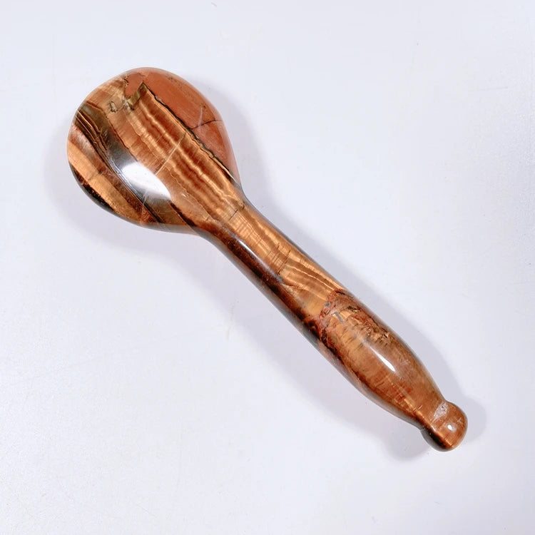 Huiying Natural yellow tiger eye crystal stone anti wrinkle spoon facial gua sha face beauty equipment