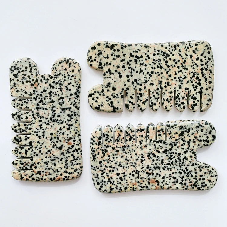 Hongzhuo Hand Carvde Natural Crystal Dalmatian jasper Carving Comb for Sale