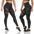 Fashion Black Mesh Patchwork High Waist Fitness Yoga Leggings Women Polyester Spandex Leggings