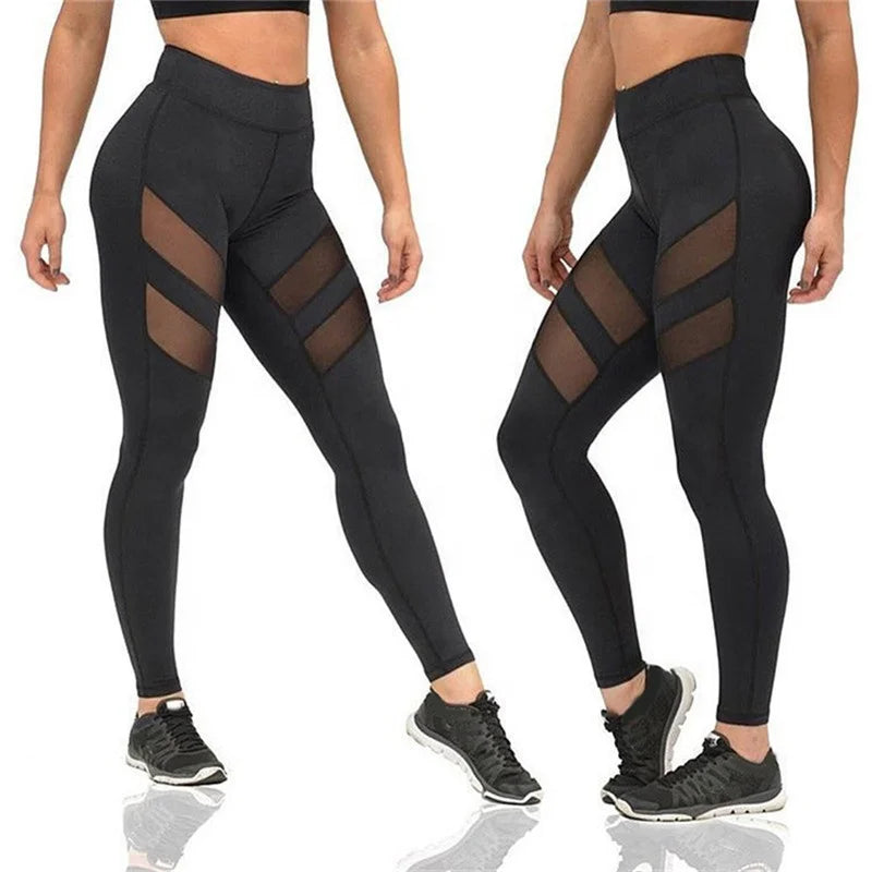 Fashion Black Mesh Patchwork High Waist Fitness Yoga Leggings Women Polyester Spandex Leggings