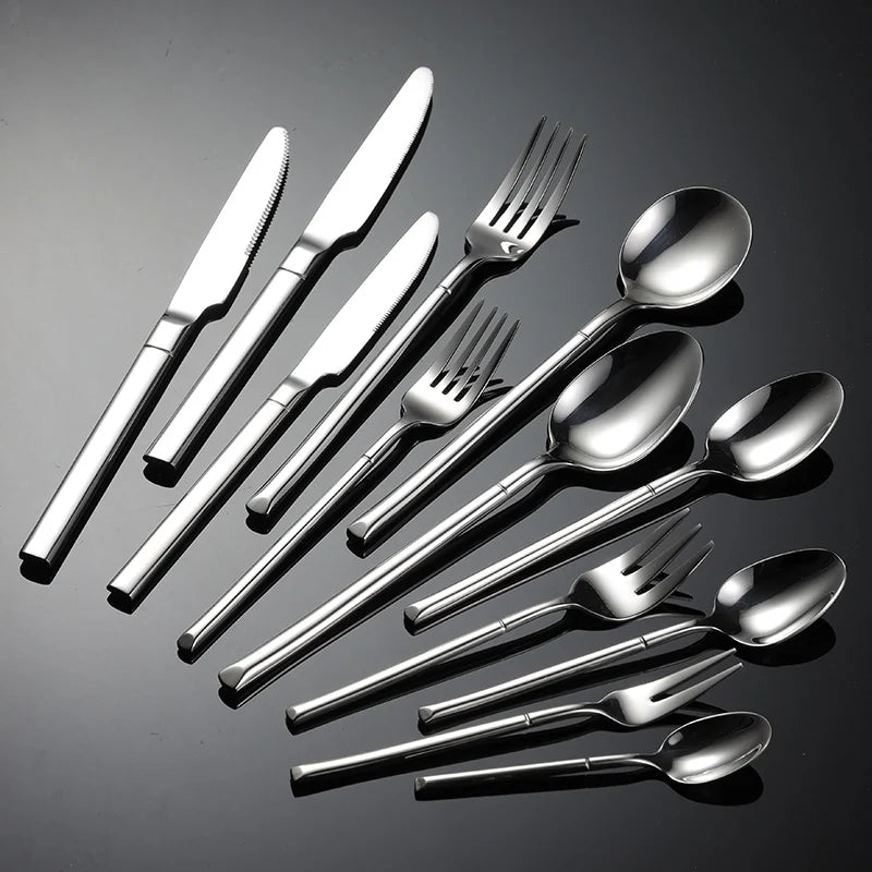 Wholesale Bulk Sliver Cutlery Hotel Dessert Silverware Steak Knife Fork Spoon Handmade Stainless Steel Flatware