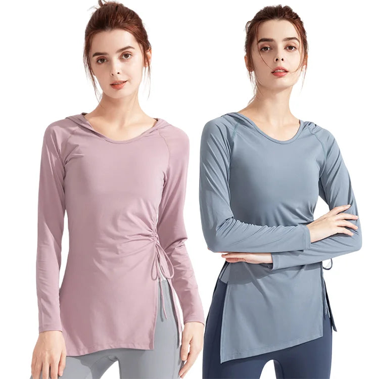 Blouse Quick Drying T-shirt Women's Fitness Suit Hooded Long Sleeve Yoga Tight Breathable Sports Long Top