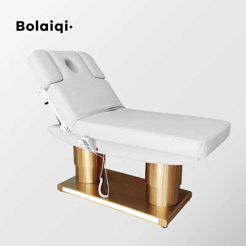 BOLAIQI Luxury Stainless Steel Base Facial Massage Table Adjustable Electric Treatment Heating Bed for Beauty Salon