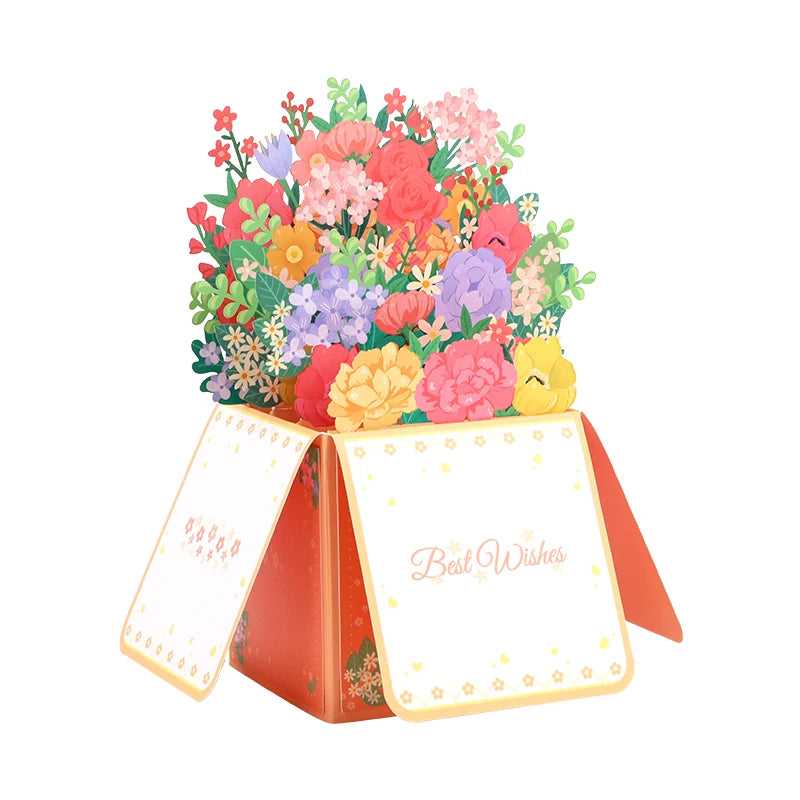 Paper-cut Art 3D Flower Box Pop up Card with Envelope