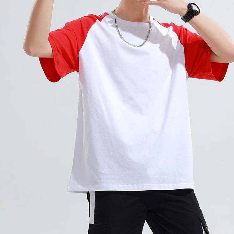 Manufacturer 100% Cotton Causal Wear Tshirt Raglan Patchwork Sleeves Men Tshirt With Strips