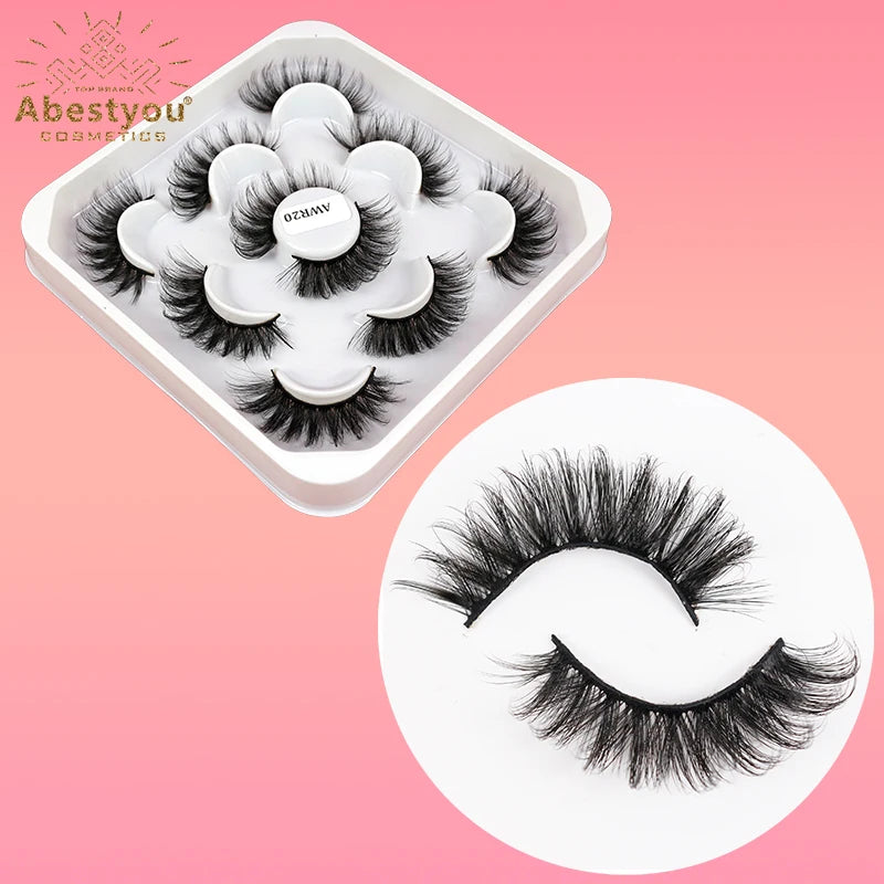 Abestyou Russian Styles 5d 5pair Wispy Faux Mink False Eyelashes Extensions Products Lash Boxes Packaging Bulk Cilios Wholesale