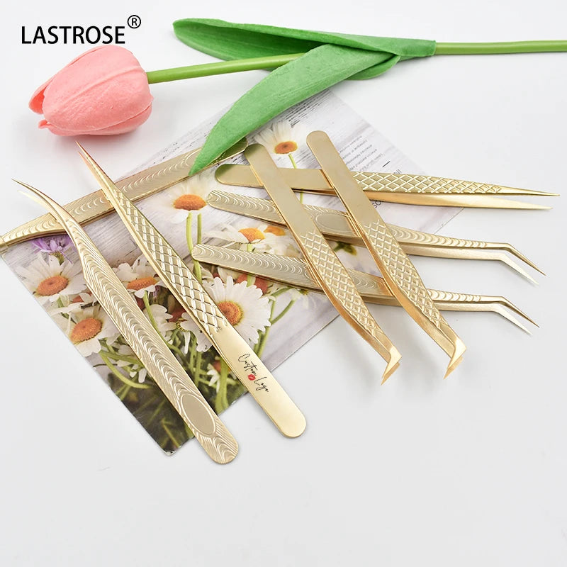 Print Logo Fiber Tip Eyelash Tweezers 45 75 90 Degree Tweezers Private Label Lash Extension Tweezers