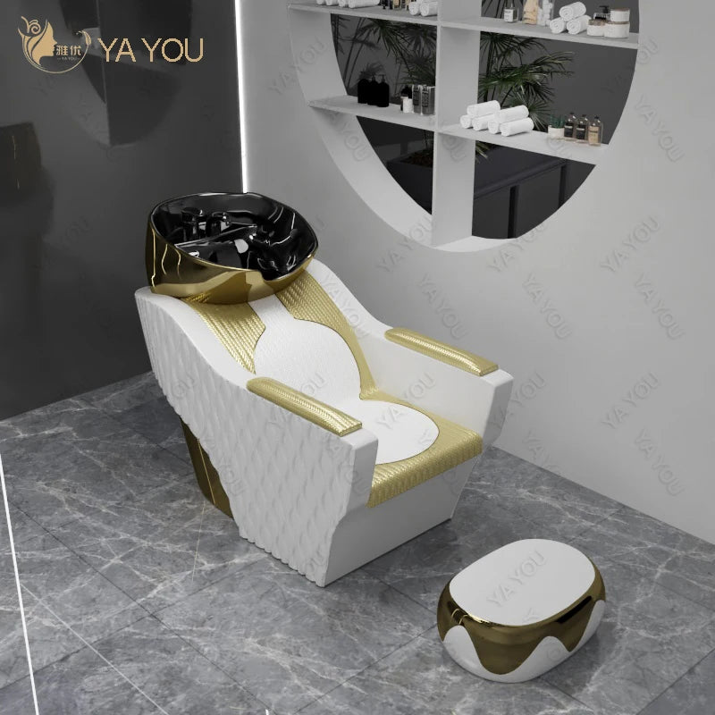 Luxurious Golden Ceramic Shampoo Chair Shampoo Basin Can Swing Can Be Customized Color for Salon Point