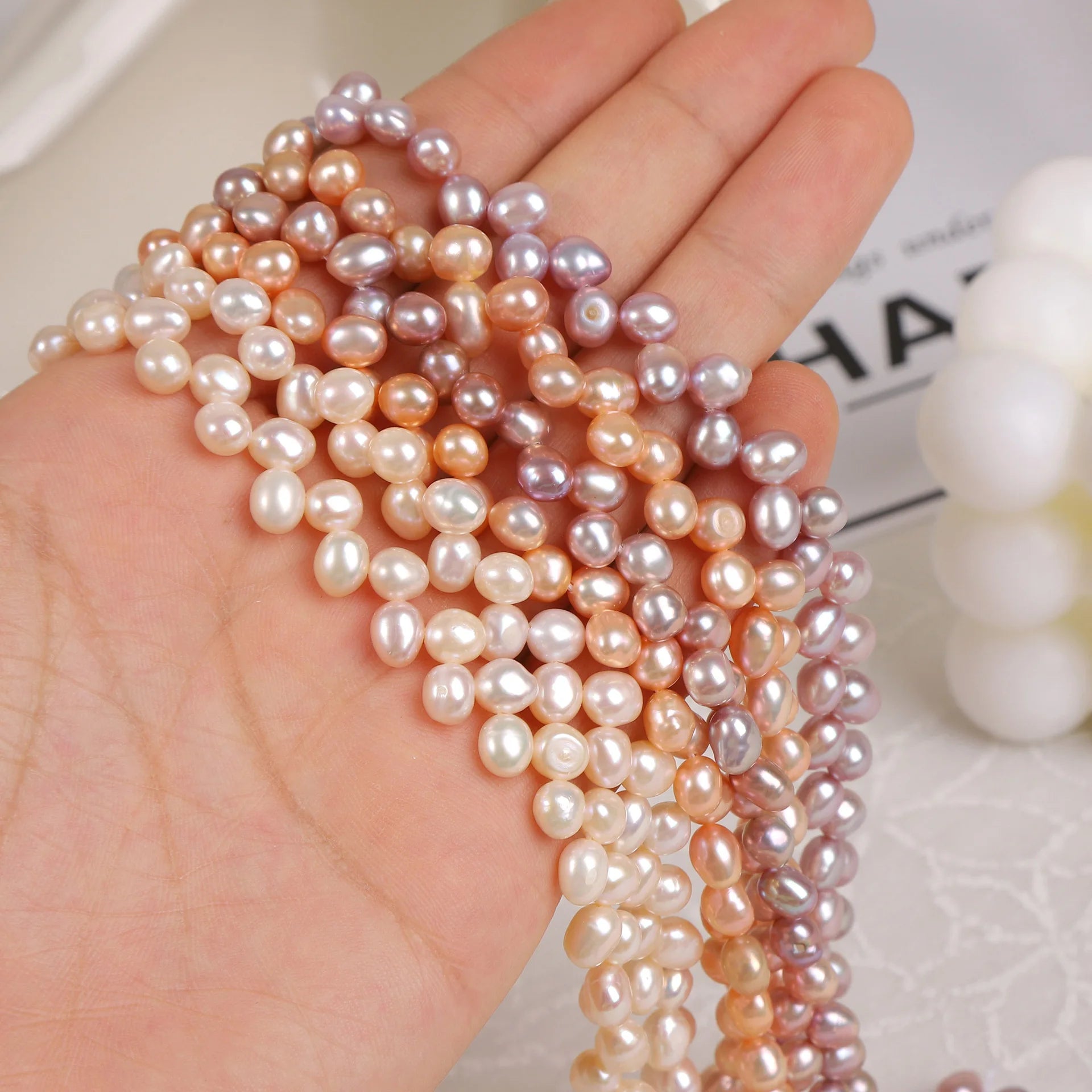 3/7 Drilled Rice Pearl 6-7mm Natural Freshwater Pearl Strand Ear of Wheat Pearl Beads Jewelry Handmade Bead Material