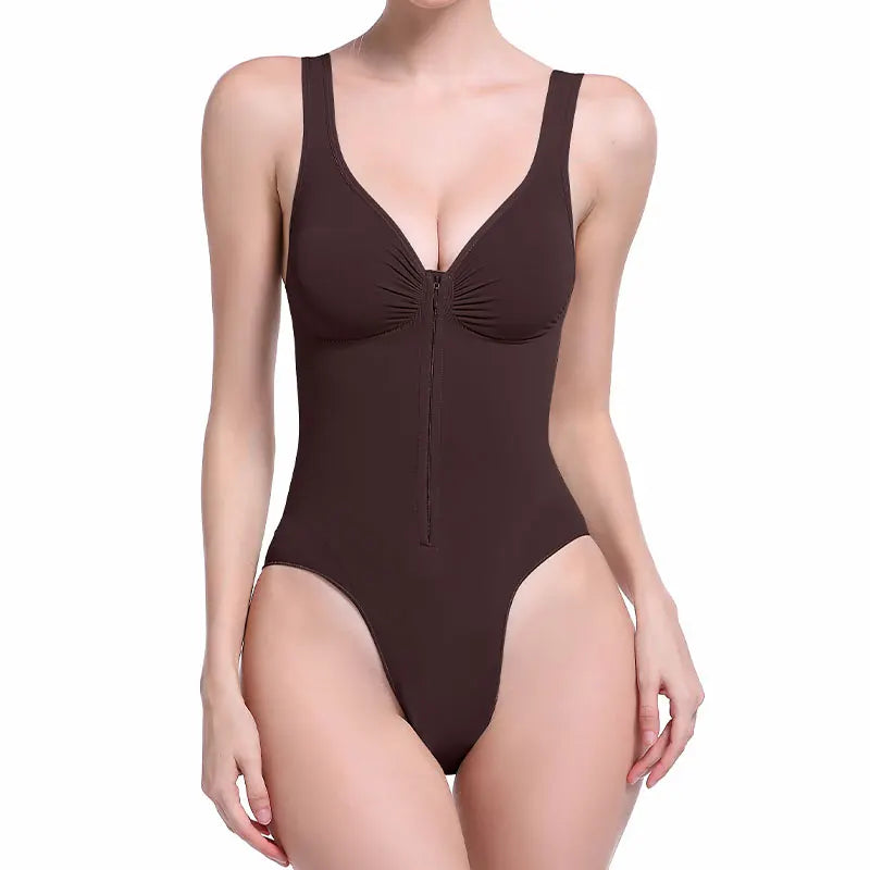 NANBIN Women's Sleeveless Bodysuit Tank Top Deep V Neck Brief with Front Zip Seamless Sculpt Waist Body Shaper Breathable Design