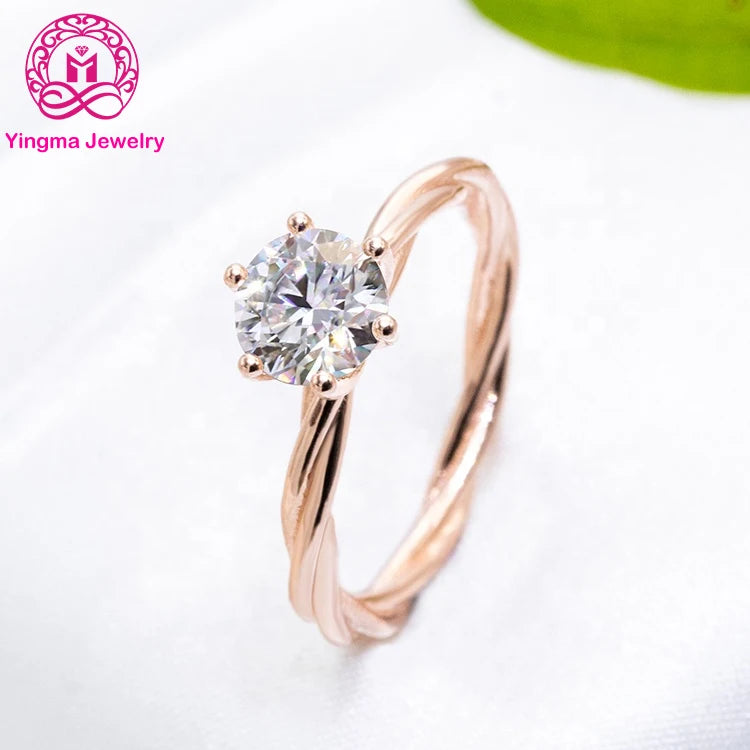 Shiny 1ct Engagement Moissanite Ring Wholesale Silver Sterling 925 Plating  Rose Gold Moissanite Ring for Women Engagement