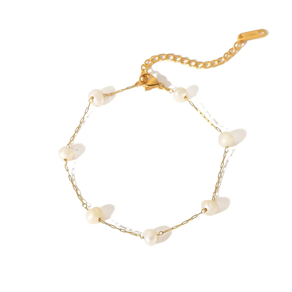 Hypoallergenic Jewelry Free Tarnishing Luxury 18K Gold Natural Freshwater Pearl Beads Stainless Steel Charm Bracelet for Women