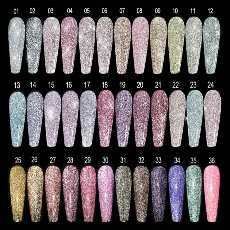 Nail Polish Gel Manufacturer 36 Colors Glitter Reflective Gel Polish Glow in the Dark Flashing Disco Diamond Gel