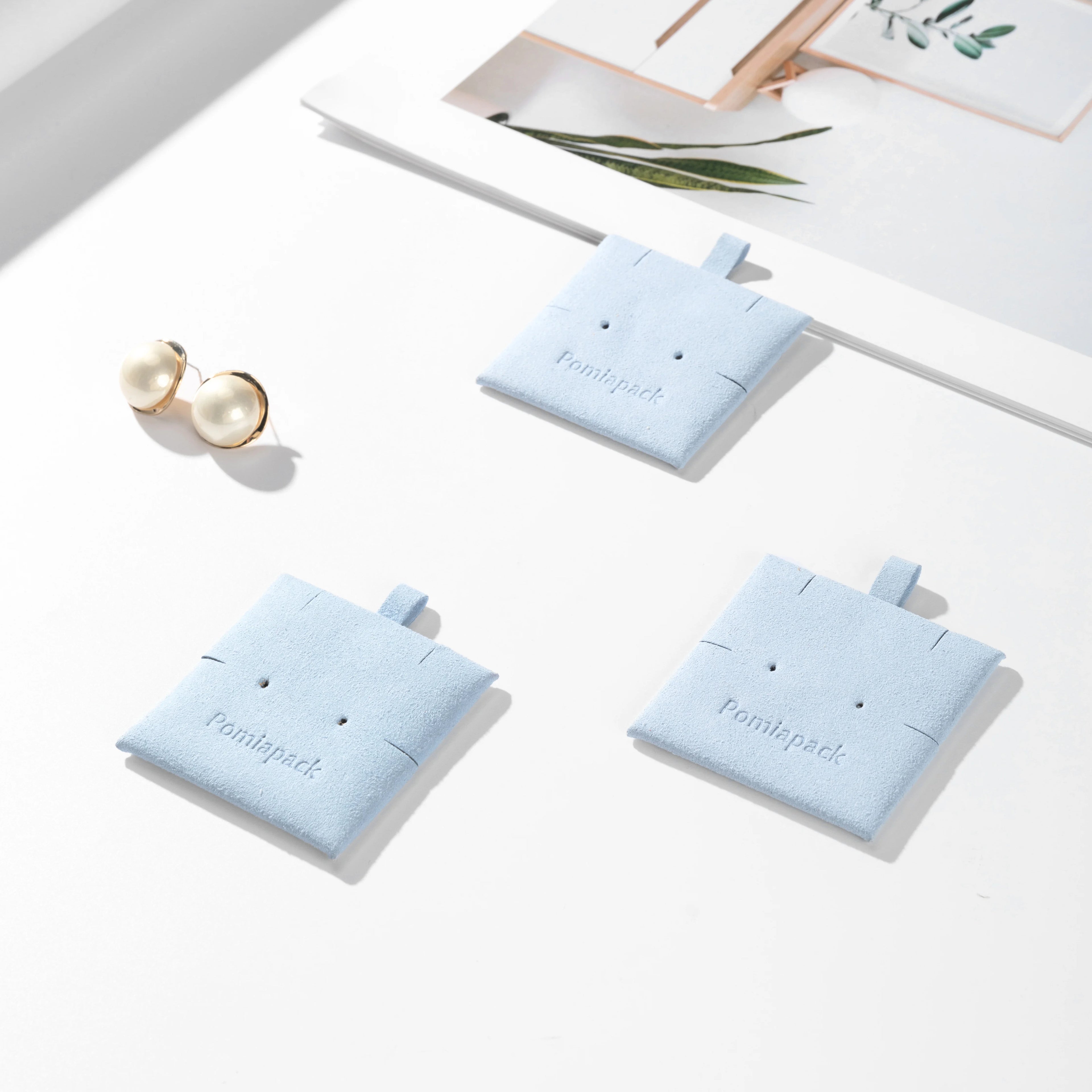 Wholesale Blue Microfiber Jewelry Display Cushion Packing Earrings Custom logo Jewelry Pouch Inside Cushion