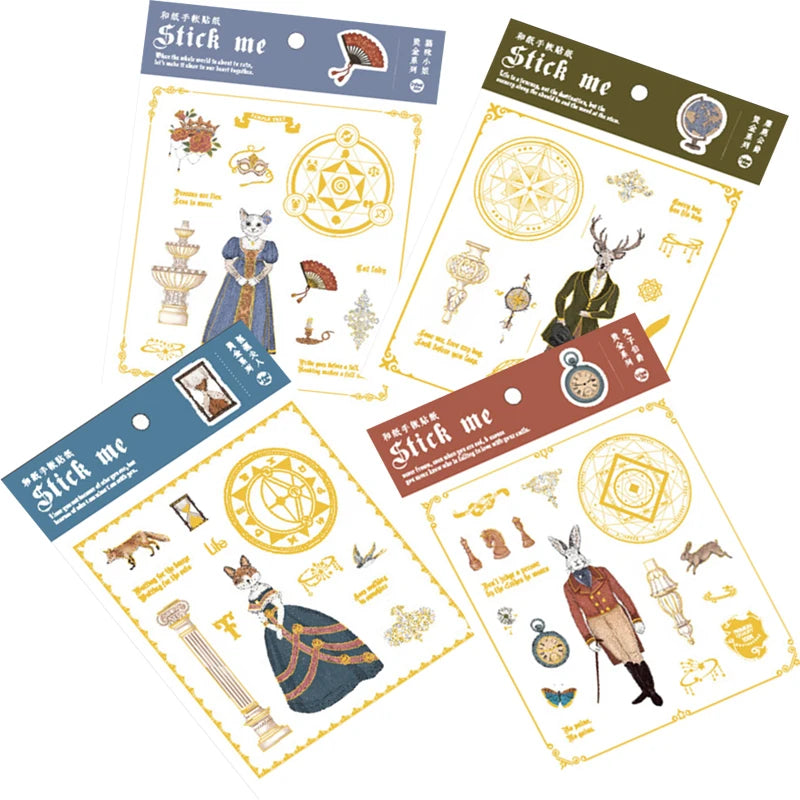 1 Sheet/pack Vintage Gilding Animal Decoration Sticker Scrapbooking Seal Sticker Self-adhesive Student Paper Stickers Label