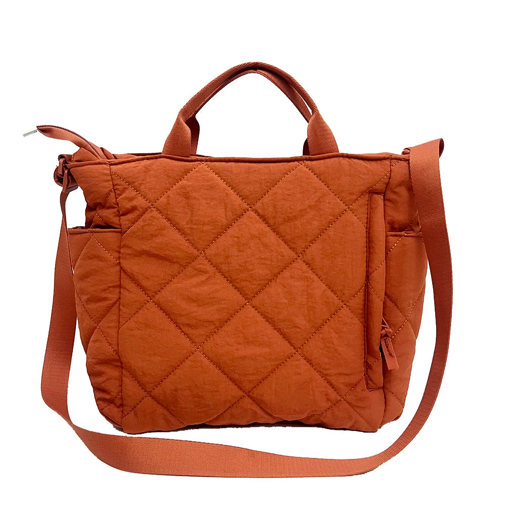 2023 Fashion Custom Cotton Handbag Sling Shoulder Bag Puffy Quilted Nylon Puffer Tote Bag With Zipper for Women