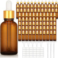 100-Piece 1oz Amber Essential Oil Dropper Bottles with Golden Caps Labels Funnels for Skin Care Serums