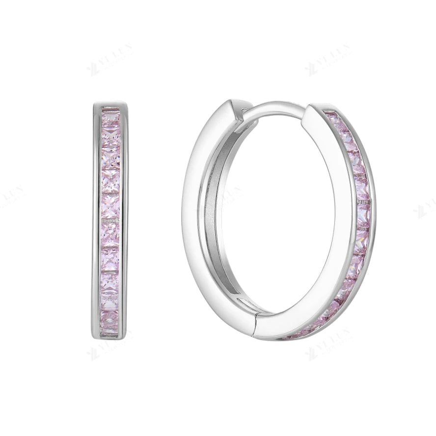 Yilun 925 Sterling Silver Pave Huggie Hoop Earrings With Rainbow Cubic Zircon Multicolor Earring