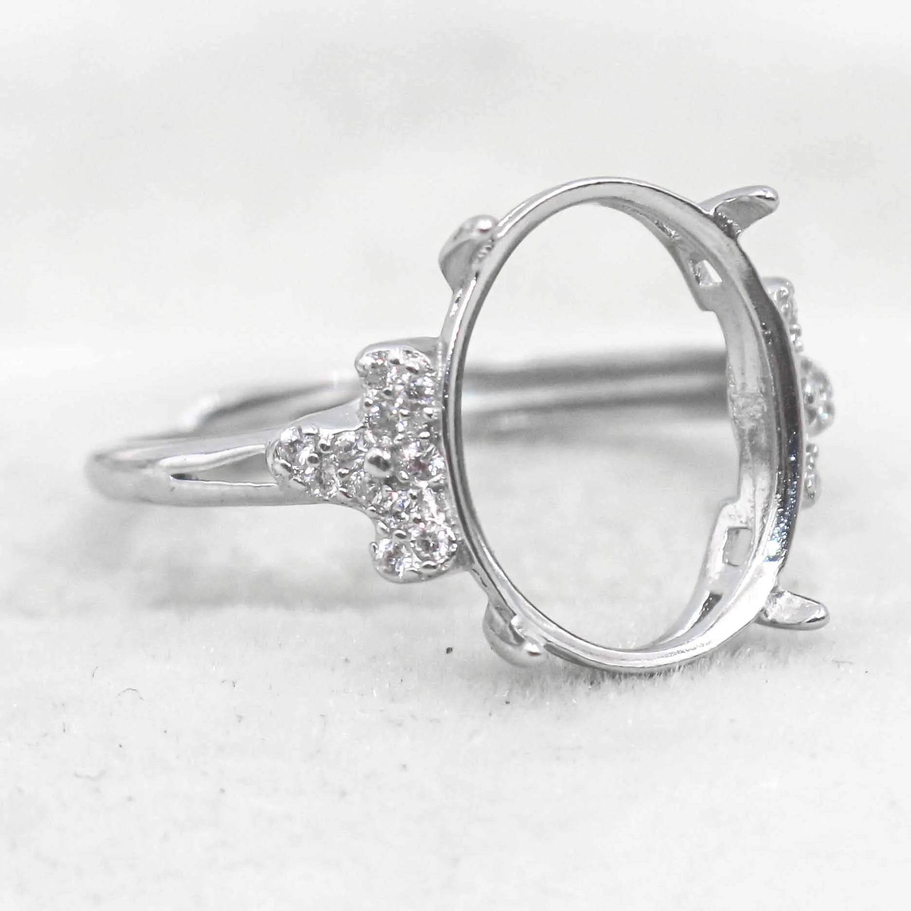 Sterling Silver 11*13mm Semi Mount Ring Empty Frame Blank Support Setting S925 Base Holder Without Center Stone for DIY Inlay